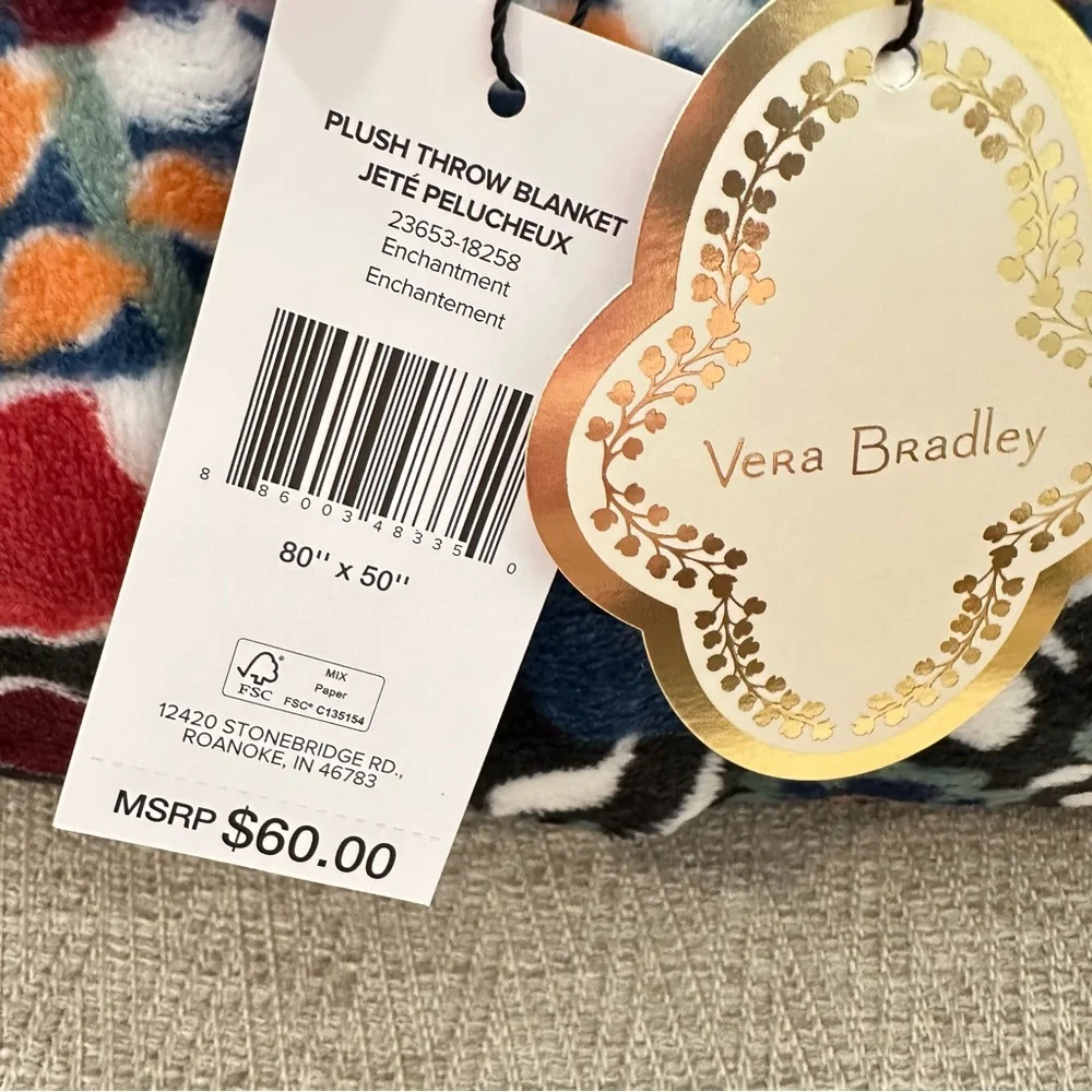 Vera Bradley Fleece Plush Enchantment Multicolor Holiday Throw Blanket 80” x 50”